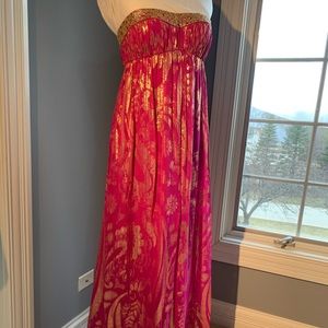 ADRIAN MATTOX - Strapless Pink & Gold Prom Dress